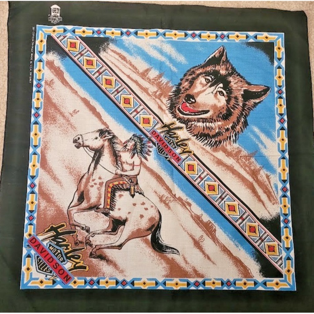 NOS Harley Davidson Motorcycle Bandana Wolf Native American Horse 22" USA SW